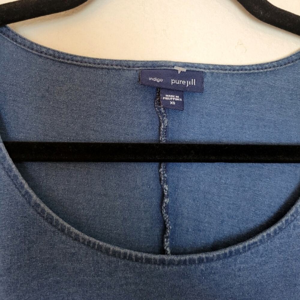 J.JILL Pure Jill Indigo Denim Chambray Blue Cotton Swing Midi Dress Spring Sz XS - Picture 4 of 11